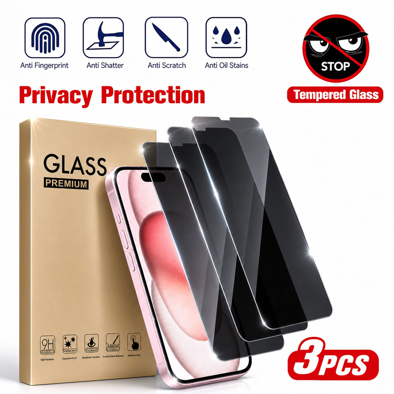 3pcs Privacy Screen Protector, - огляд і ціна Anti Spy Privacy Glass Case