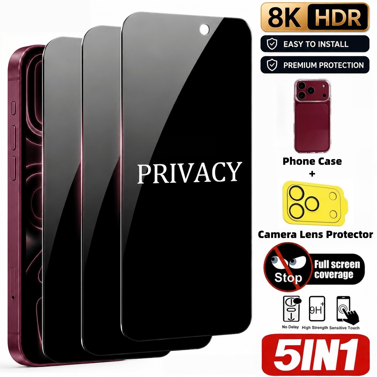 [5 Pcs Set] 3 Pcs Privacy Temp - огляд і ціна Anti Spy Privacy Glass Case