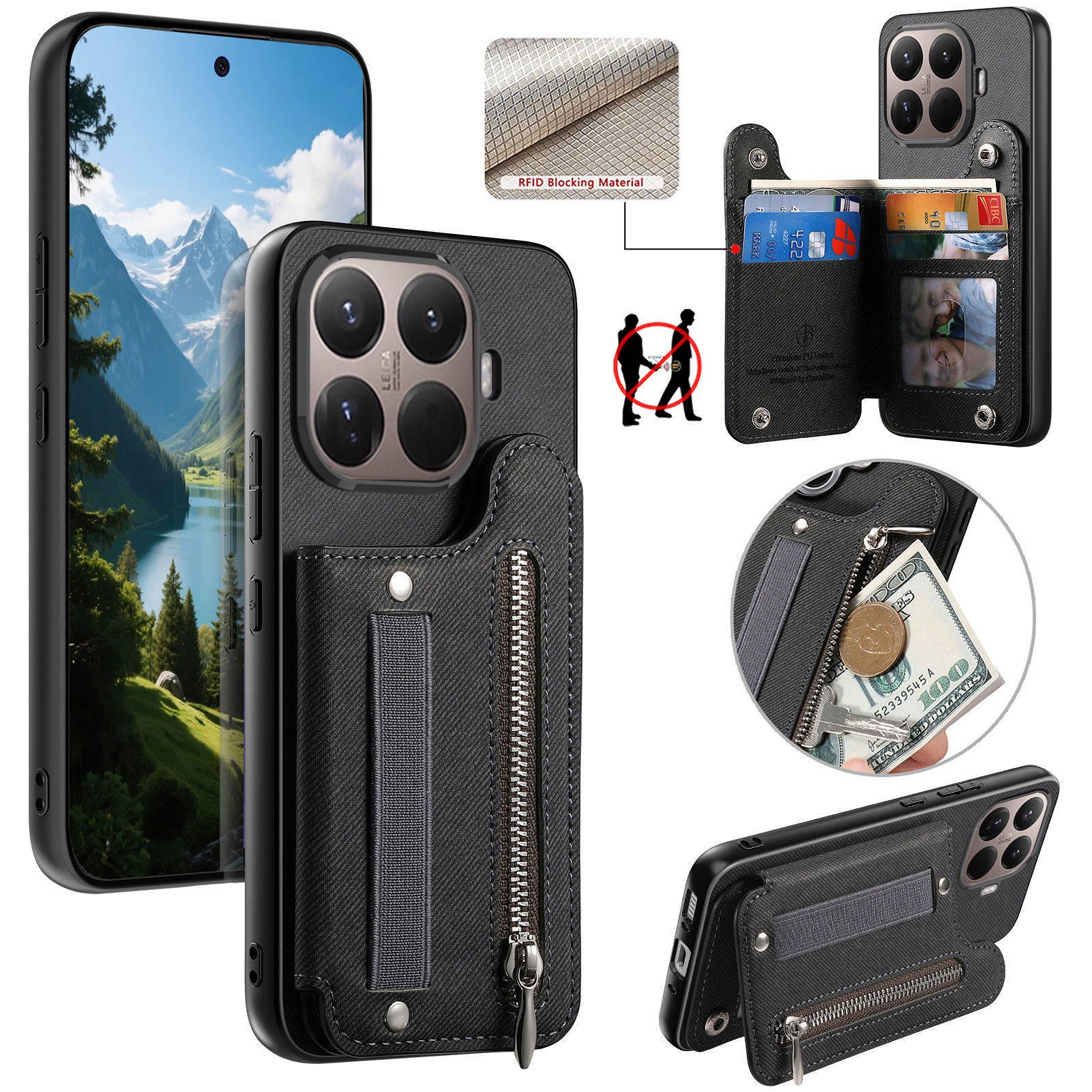 RFID Wrist Strap Zipper Wallet - огляд і ціна Leather Wallet Card Holder Phone Cover